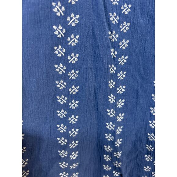 J Jill Dress Large Blue Embroidered Floral Pockets Tassel Knee Length Boho Flowy - Picture 2 of 13